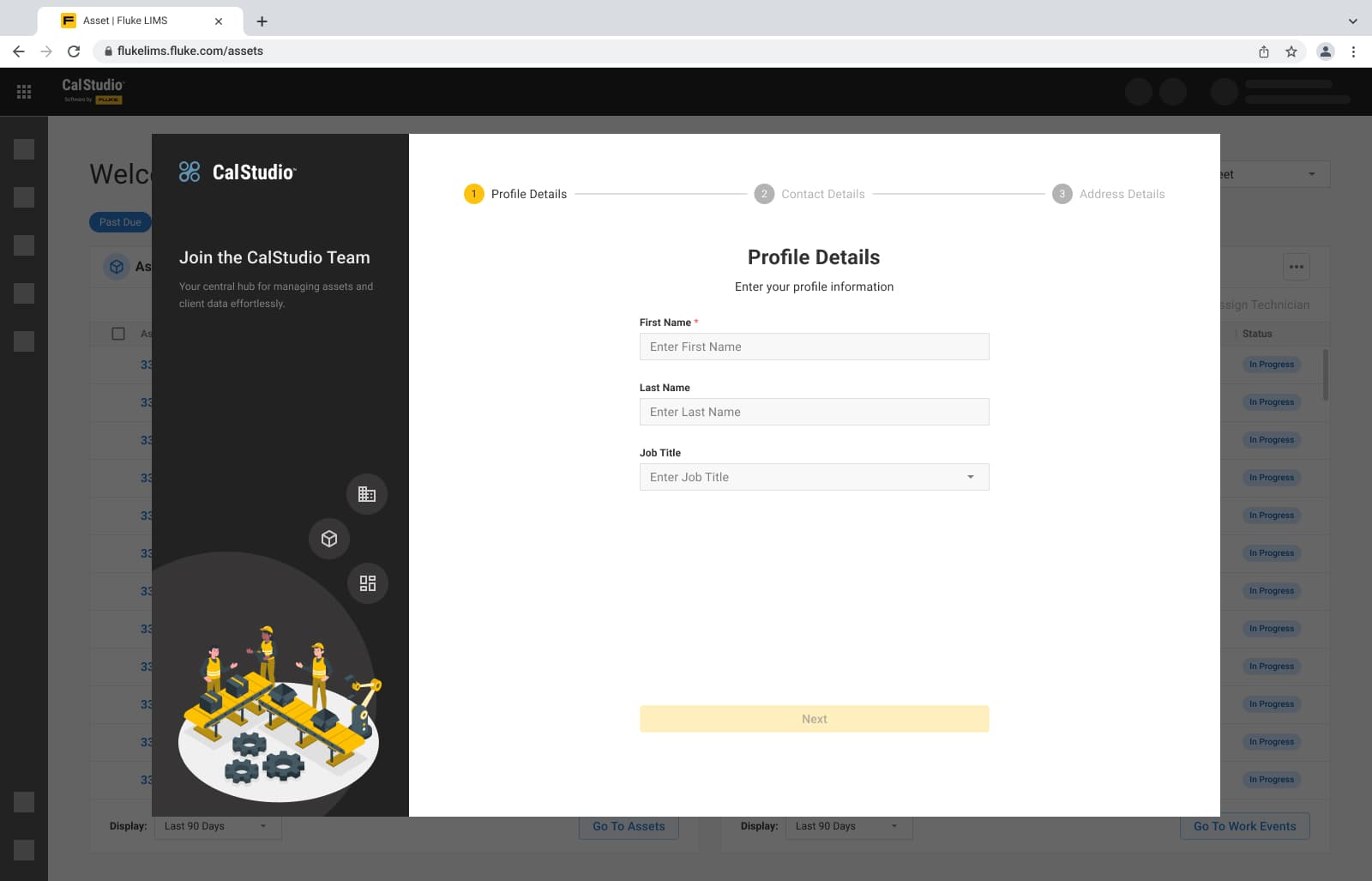 CalStudio onboarding screen for guiding new users through initial setup.