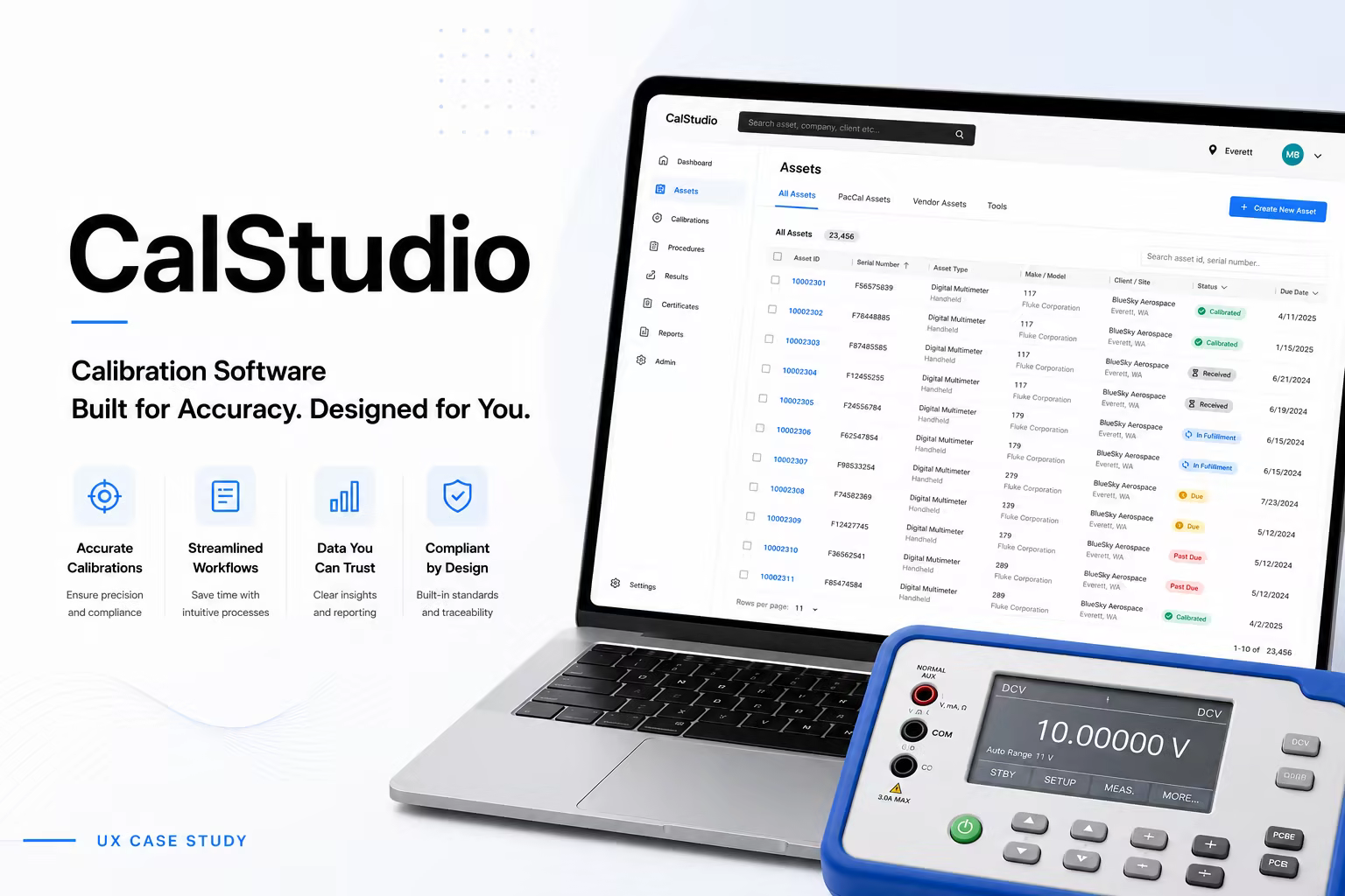 CalStudio calibration lab management dashboard interface