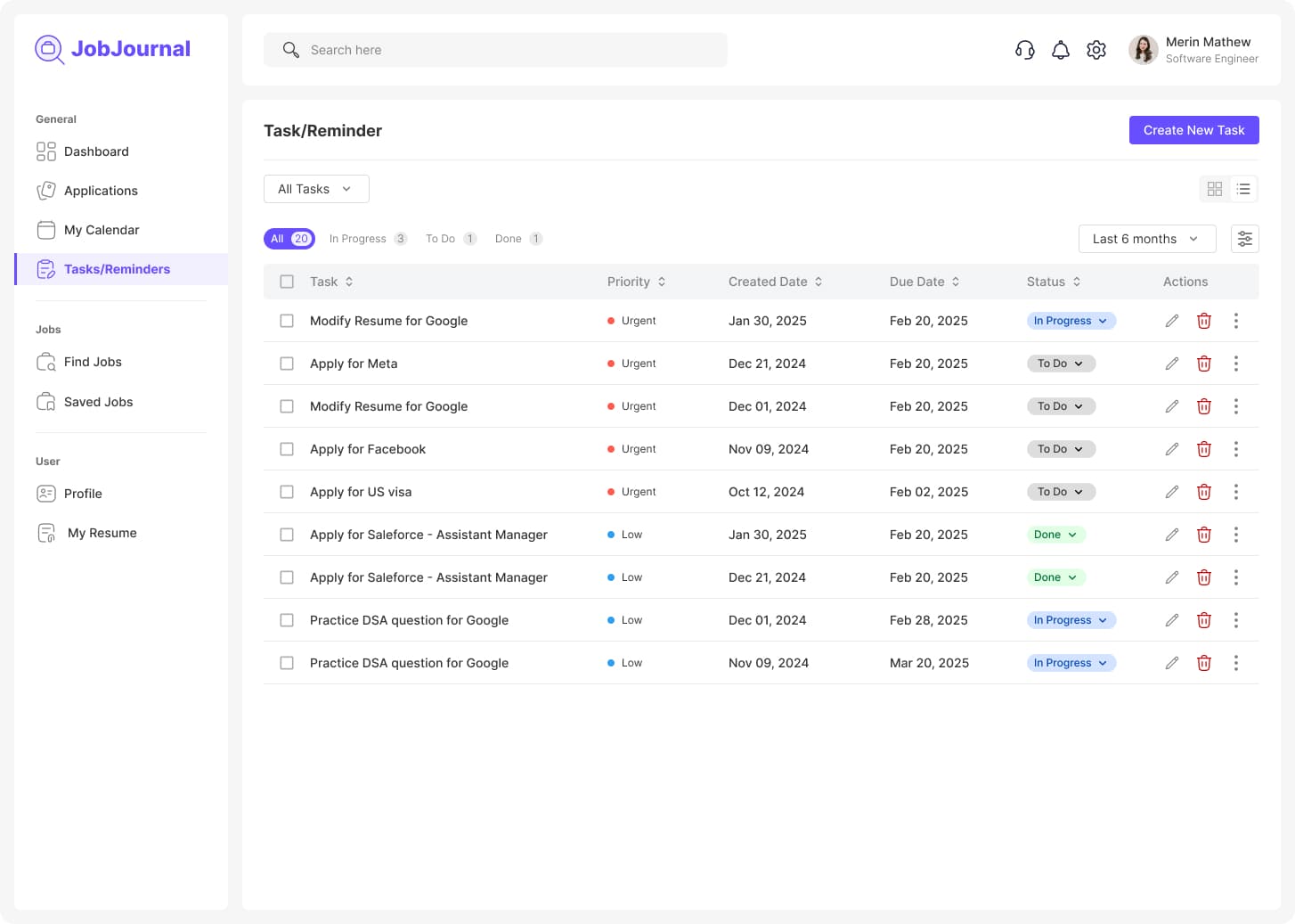 Reminder management screen showing upcoming follow-ups and scheduled reminders.