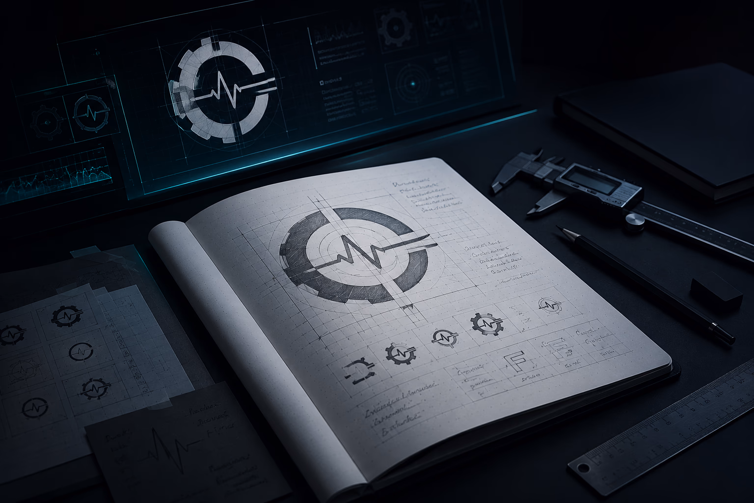 Fluke Condition Monitoring concept exploration board and sketchbook.